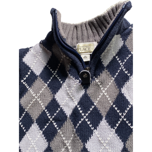 The Childrens Place Argyle Patterned Long Sleeve Pull On Sweater Size 24 Months - Picture 4 of 6